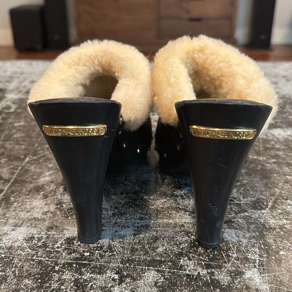 Michael Kors Black Leather and Shearling Heeled Clogs Size 7.5 - Picture 3 of 8